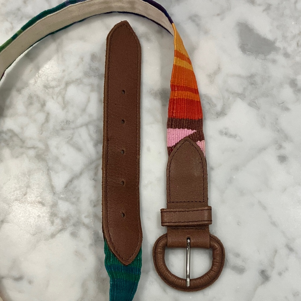 Vintage Colorful Striped Belt with Brown leather Buckle adjustable Guatemala OS - Picture 12 of 17